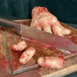 Mad About Horror Silicone Hand Chopping Board Prop -Halloween Gear Sales 3 silicone severed hand on chopping board prop