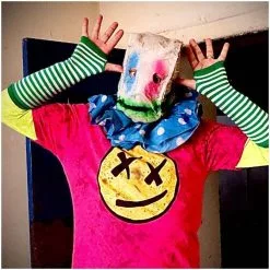 Mad About Horror Spiral Clown Costume SMILEY -Halloween Gear Sales 3 spiral clown sack mask 1