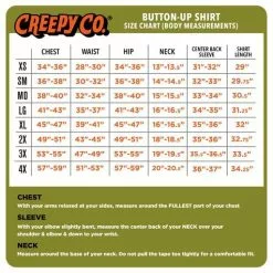Creepy Co. Beistle Afraid Of The Dark Button Up Shirt *SALE* -Halloween Gear Sales creepyco buttonup size chart 01 c6ed6e35 48d3 4e18 afed d671f0f2da48 512x512