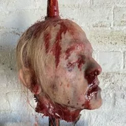 Burkbench Designs Silicone Severed Head On Spike Jud -Halloween Gear Sales silicone severed head on stake horror prop