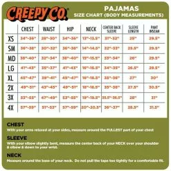 Creepy Co. Bela Lugosi™ Bat Logo Pyjamas. -Halloween Gear Sales size chart 1 2